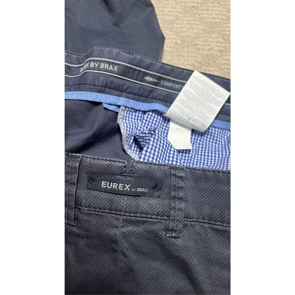 Eurex by Brax Men's Comfort Fit Flat Front Pants - Size 44x32 Blue - Picture 3 of 5